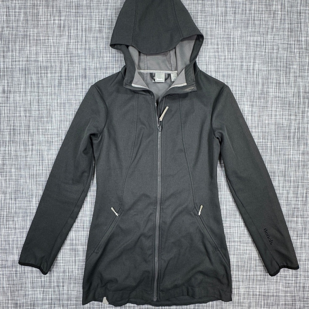 Bench Jacket Womens Small US 6 Black Hooded Full Zip Fitted Polyester Pockets